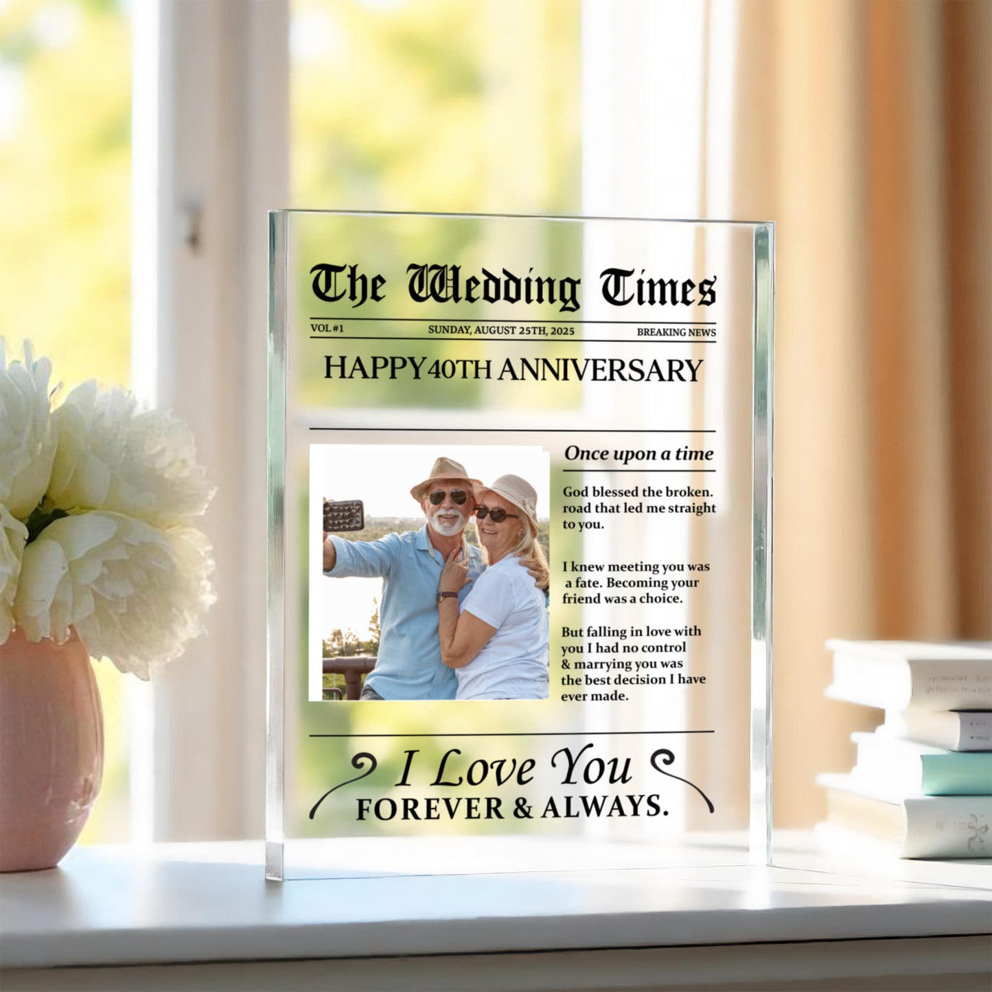 Personalized "The Wedding Times" Acrylic Block – Custom 40th Anniversary Gift, Romantic Keepsake for Couples with Custom Photo