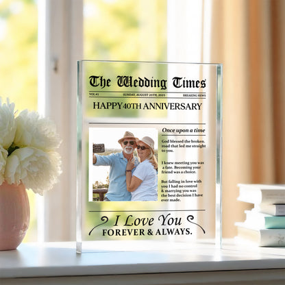 Personalized "The Wedding Times" Acrylic Block – Custom 40th Anniversary Gift, Romantic Keepsake for Couples with Custom Photo