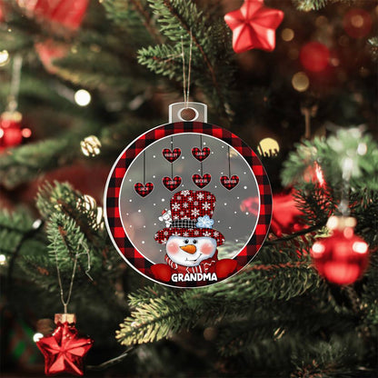 Personalized Grandma Ornament with 8 Names – Custom Family Christmas Ornament | Snowman Plaid Holiday Decoration 2025