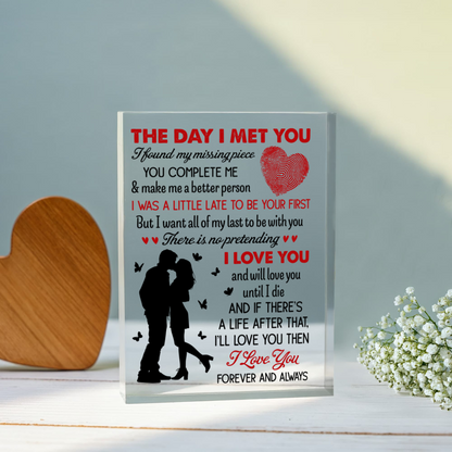Personalized "The Day I Met You" Acrylic Block – Custom Couple Photo Gift, Romantic Keepsake for Anniversary or Valentine’s Day