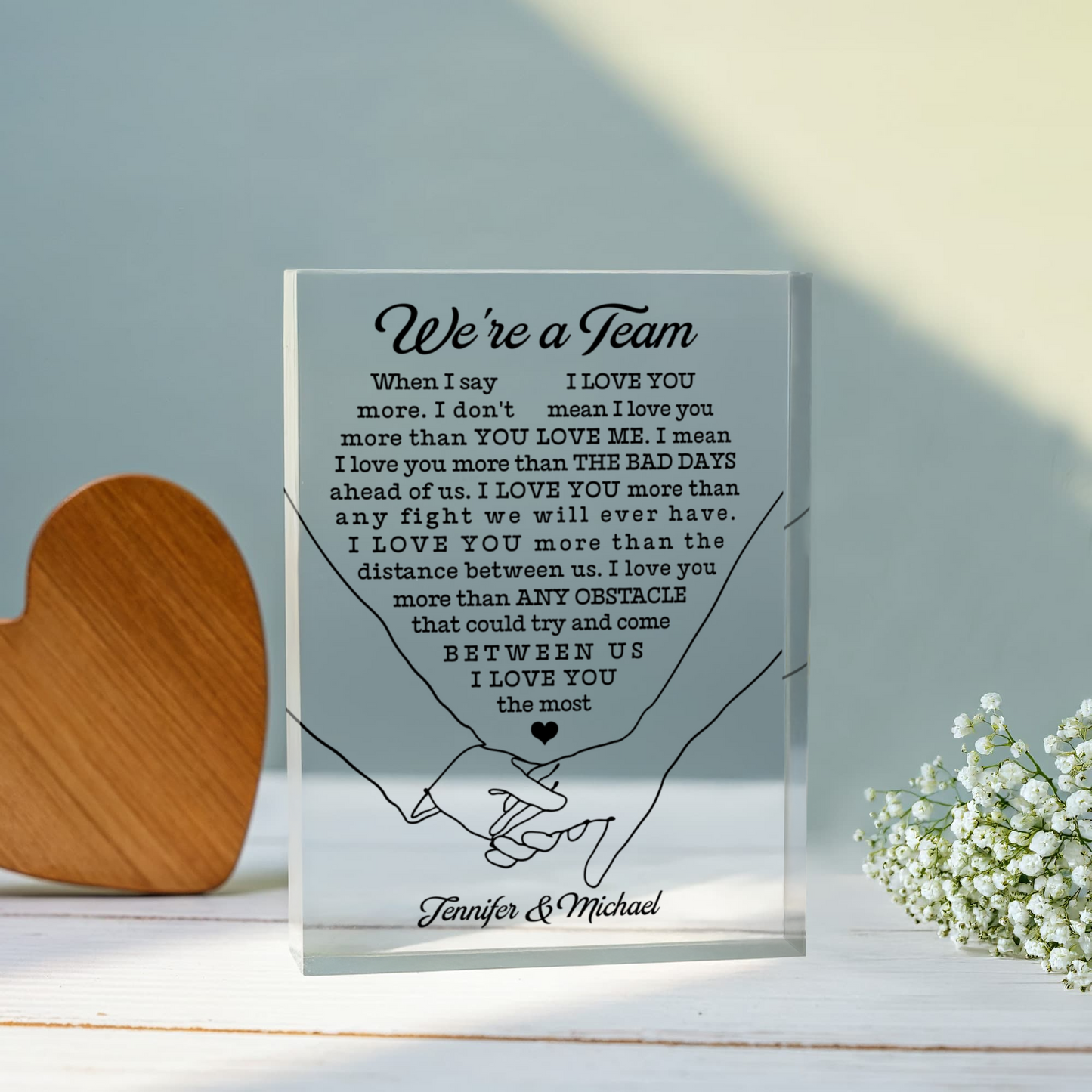 Personalized “We’re a Team” Acrylic Block – Custom Love Gift for Couples, Romantic Keepsake for Anniversary, Engagement or Wedding