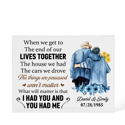 Personalized “End of Our Lives Together” Acrylic Block – Custom Romantic Keepsake for Anniversary or Engagement, Love Quote Gift for Couples