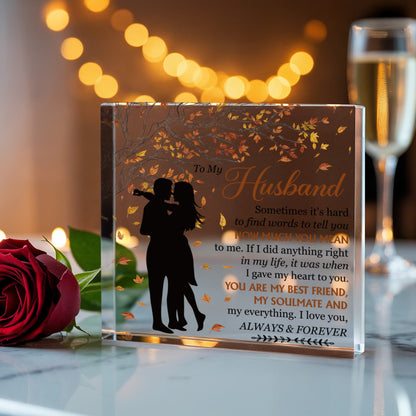 Personalized "To My Husband" Acrylic Block – Custom Romantic Gift with Autumn Leaves, Best Friend & Soulmate Message