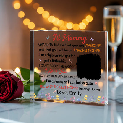 Personalized “Hi Mommy” Acrylic Block – Custom Photo & Name Gift for New Moms, Mother’s Day Keepsake from Baby