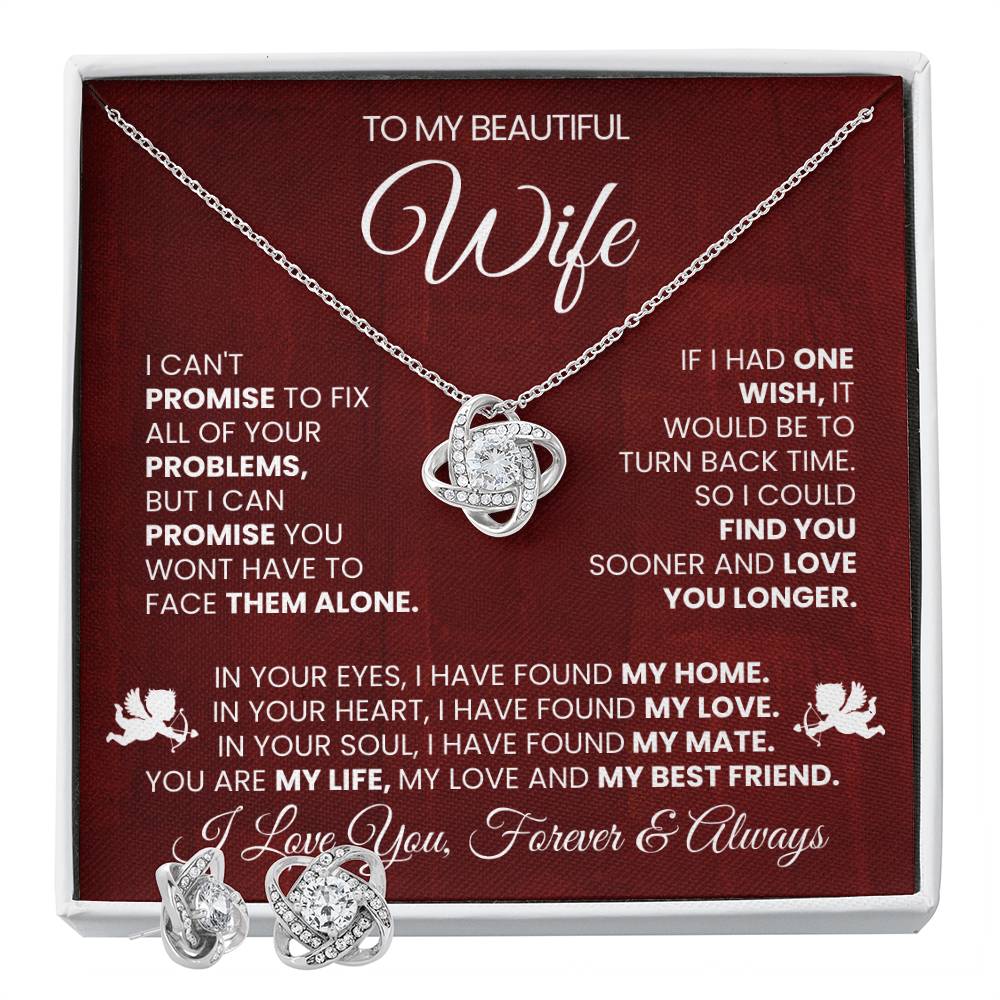 Love Knot Necklace Earring Set, To My Beautiful Wife, I Love You Forever and Always, Valentine's Day - YERTIZZ.COM