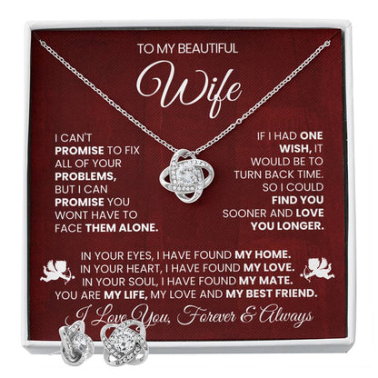 Love Knot Necklace Earring Set, To My Beautiful Wife, I Love You Forever and Always, Valentine's Day - YERTIZZ.COM