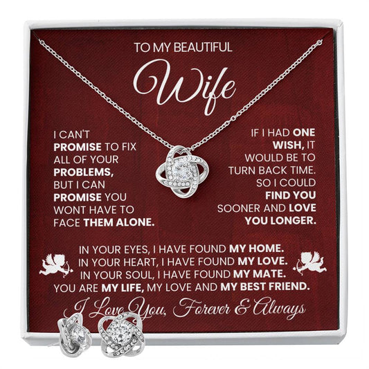 Love Knot Necklace Earring Set, To My Beautiful Wife, I Love You Forever and Always, Valentine's Day - YERTIZZ.COM