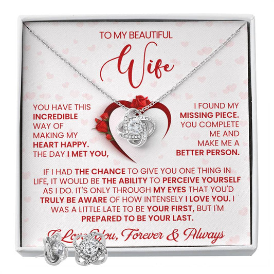 Love Knot Necklace Earring Set, To My beautiful Wife, Love You Forever and Always, Valentine's Day - YERTIZZ.COM