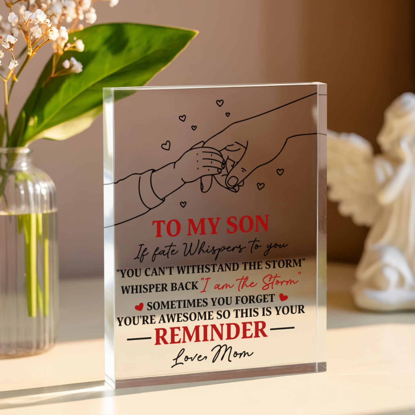 Personalized “To My Son” Acrylic Block – Motivational Gift from Mom, Custom Inspirational Keepsake for Son