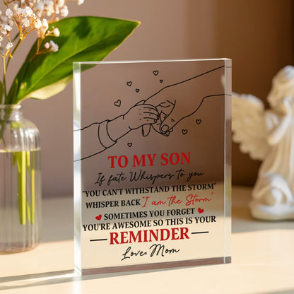 Personalized “To My Son” Acrylic Block – Motivational Gift from Mom, Custom Inspirational Keepsake for Son