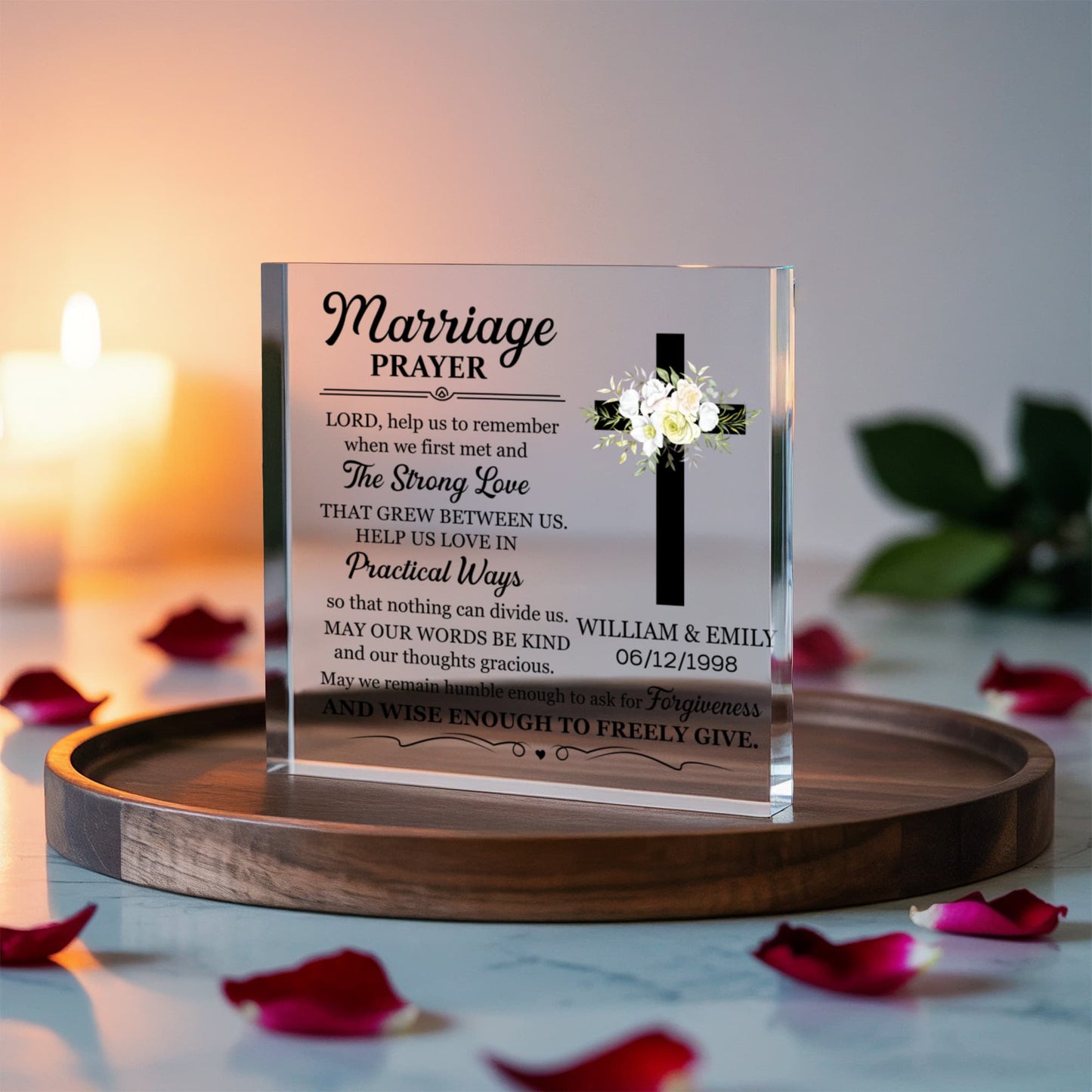 Personalized Marriage Prayer Acrylic Block – Custom Wedding Gift, Wedding Prayer Keepsake, Marriage Blessing for Couples