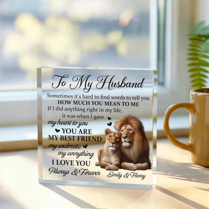 Personalized "To My Husband" Acrylic Block – Custom Romantic Gift for Husband, Anniversary or Engagement Keepsake