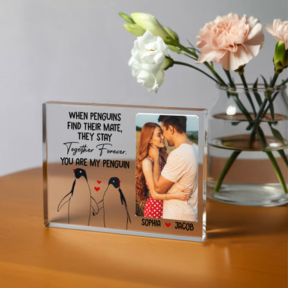 Personalized “You Are My Penguin” Acrylic Block – Custom Couple Photo Gift, Cute Love Keepsake for Valentine's Day, Anniversary, or Engagement
