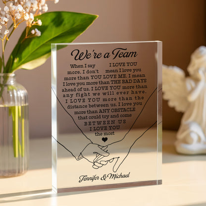 Personalized “We’re a Team” Acrylic Block – Custom Love Gift for Couples, Romantic Keepsake for Anniversary, Engagement or Wedding