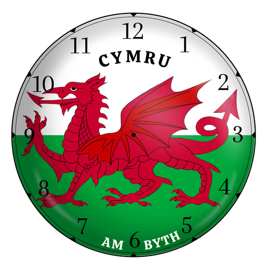 XXXWooden Frame 10in Clock, CYMRU AM BYTH, Welsh Dragon