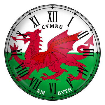 XXXWooden Frame 10in Clock, CYMRU AM BYTH, Welsh Dragon