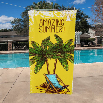 Beach Towel-Amazing Summer With Deck Chair and Palms - YERTIZZ.COM