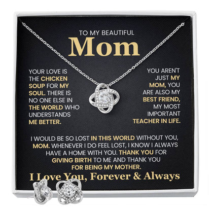 Love Knot Earrings & Necklace Set To My Beautiful Mom