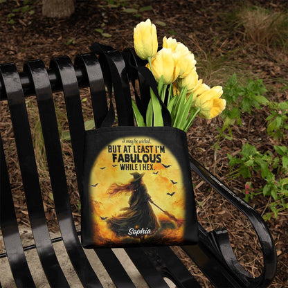 I May Be Wicked but at Least I’m Fabulous While I Hex” Halloween Tote Bag !