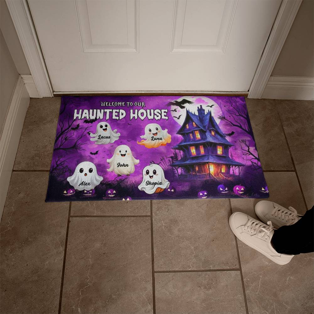 Welcome to Our Haunted House: A Spooky Family Greeting Mat !