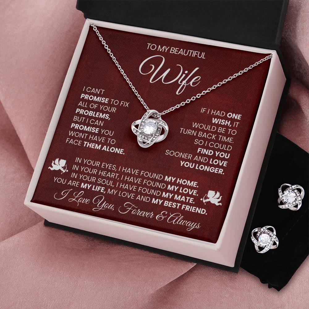 Love Knot Necklace Earring Set, To My Beautiful Wife, I Love You Forever and Always, Valentine's Day - YERTIZZ.COM