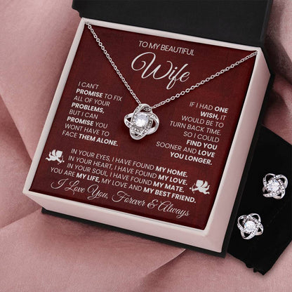 Love Knot Necklace Earring Set, To My Beautiful Wife, I Love You Forever and Always, Valentine's Day - YERTIZZ.COM