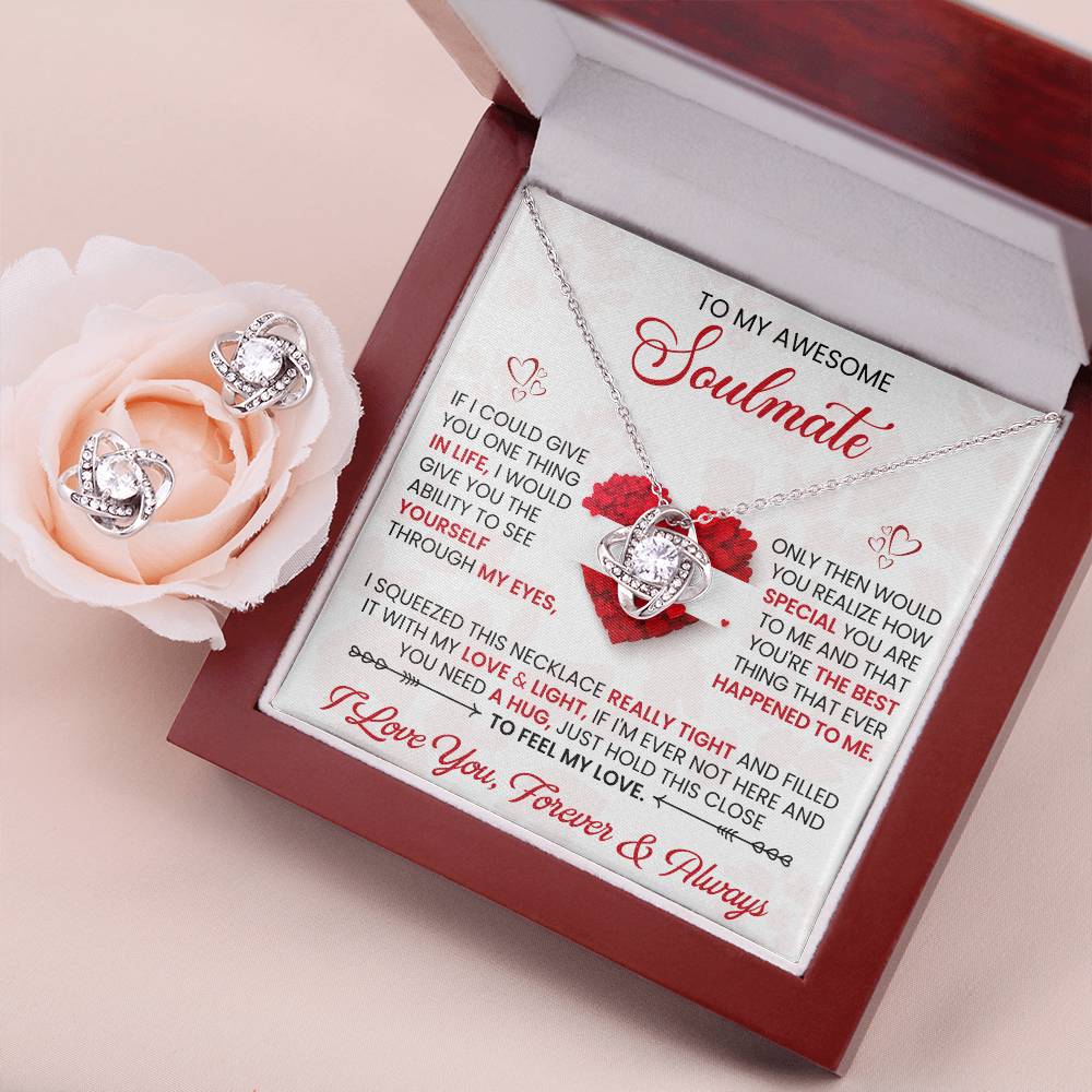 Love Knot Necklace Earring Set, To My Awesome Soulmate - YERTIZZ.COM