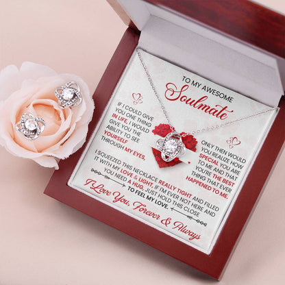Love Knot Necklace Earring Set, To My Awesome Soulmate - YERTIZZ.COM
