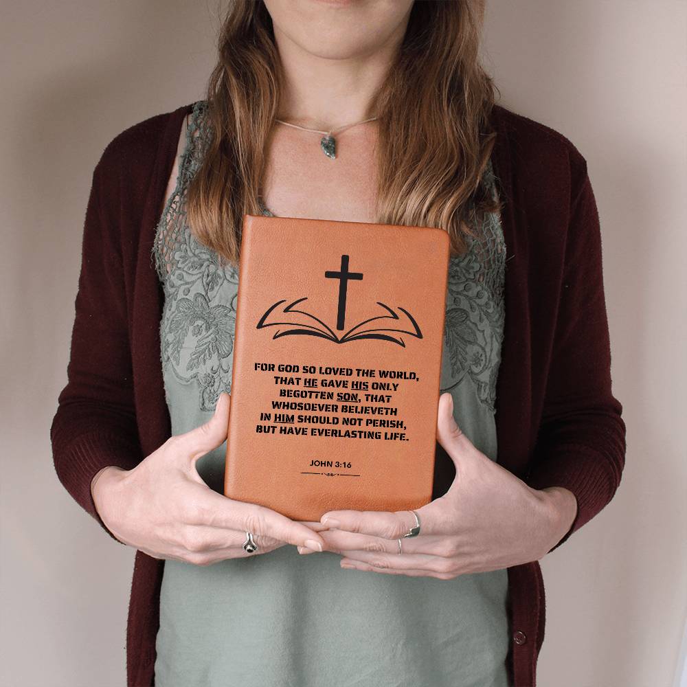 Bible Verse, John 3-16-Vegan Leather Graphic Journal