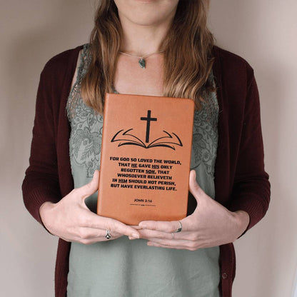 Bible Verse, John 3-16-Vegan Leather Graphic Journal