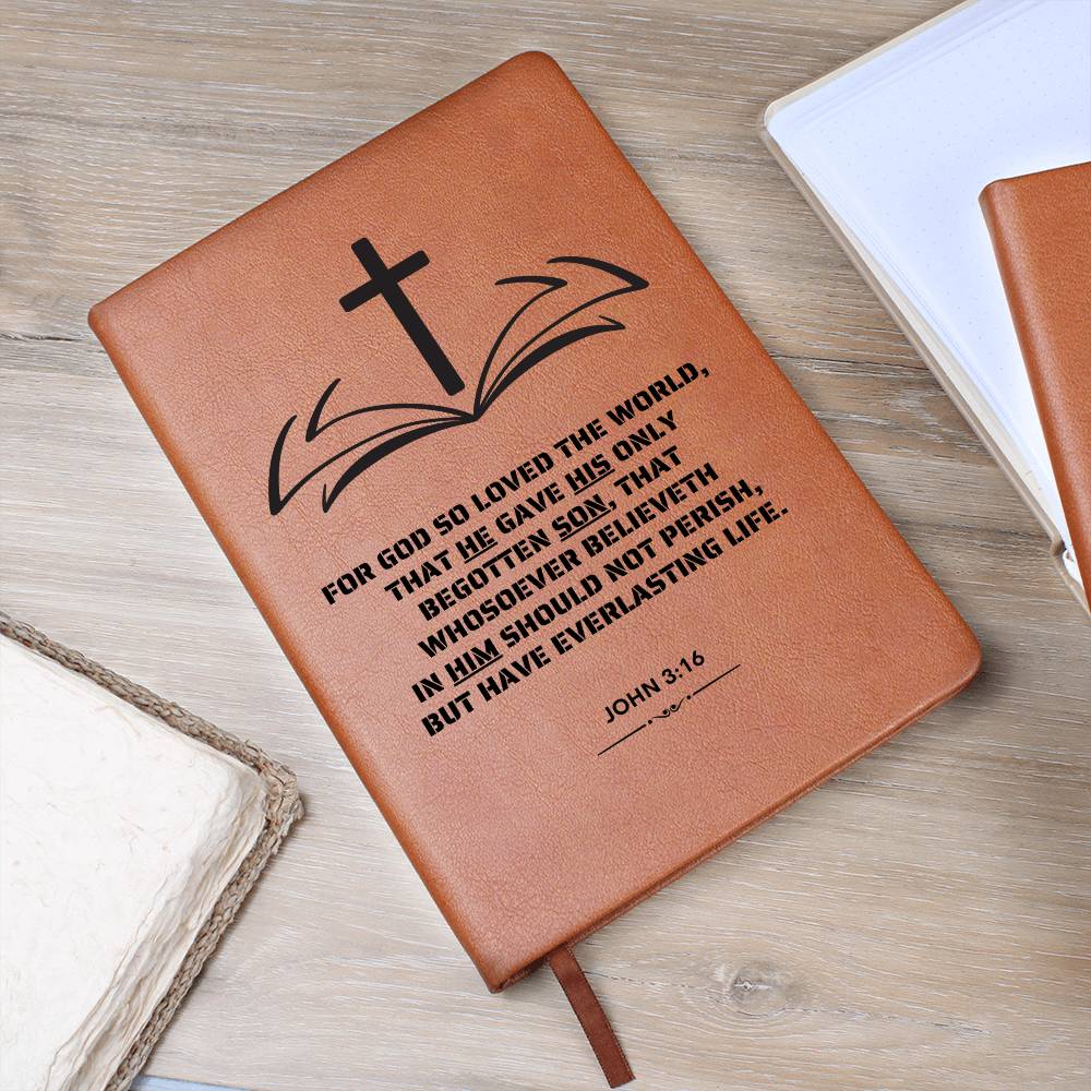 Bible Verse, John 3-16-Vegan Leather Graphic Journal