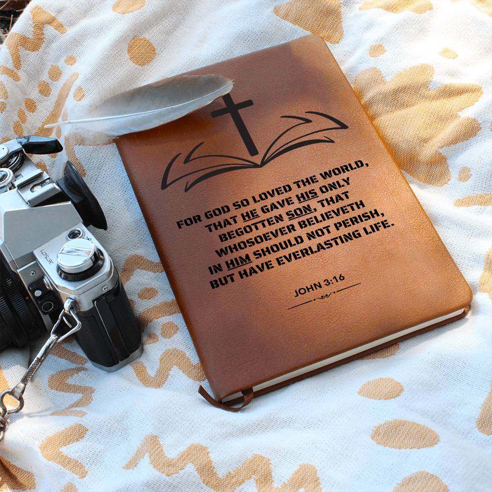 Bible Verse, John 3-16-Vegan Leather Graphic Journal