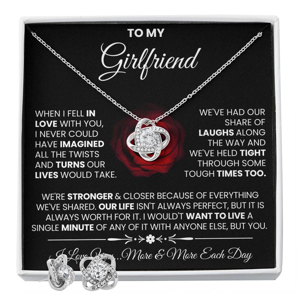 Love Knot Necklace Earring Set, To My Girlfriend, I Love You More And More, Valentine's Day - YERTIZZ.COM