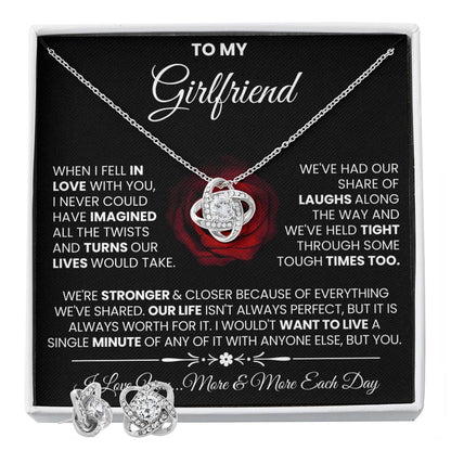 Love Knot Necklace Earring Set, To My Girlfriend, I Love You More And More, Valentine's Day - YERTIZZ.COM