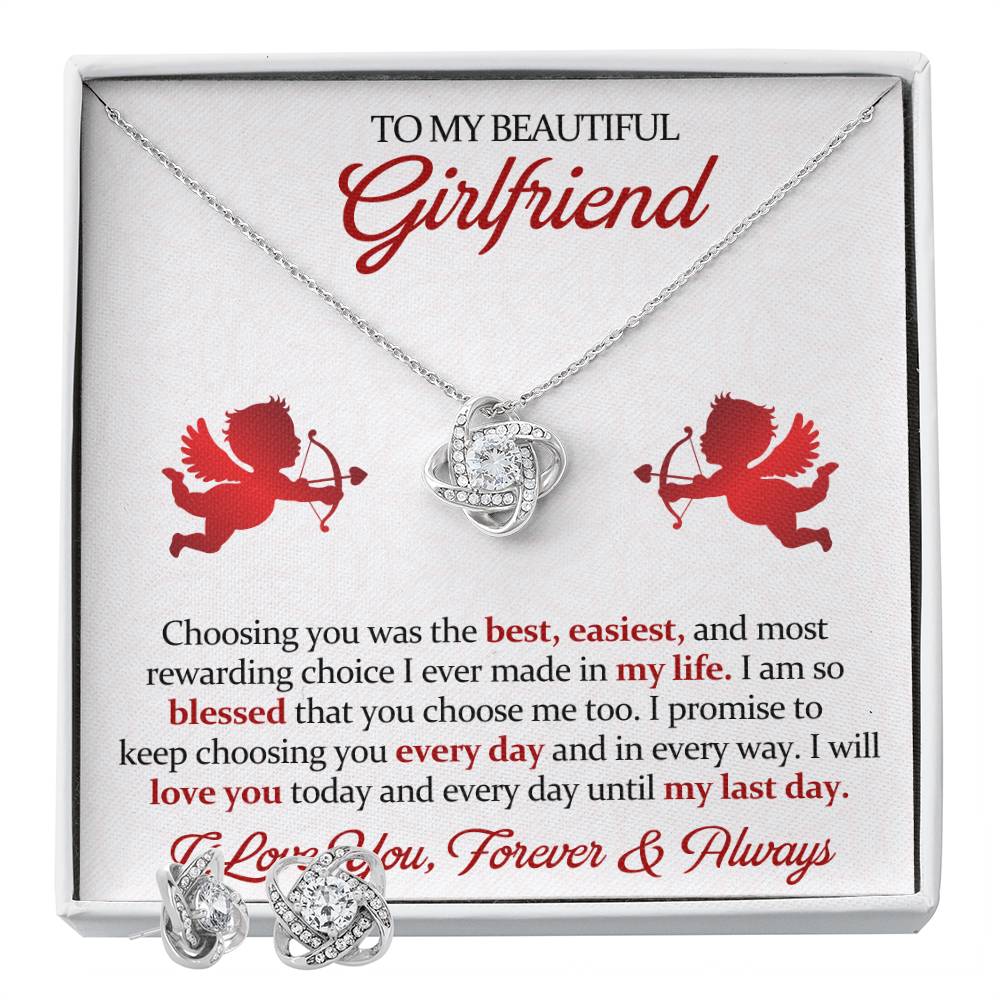 Love Knot Necklace Earring Set, To My Beautiful Girlfriend, I Love You, Valentine's Day - YERTIZZ.COM