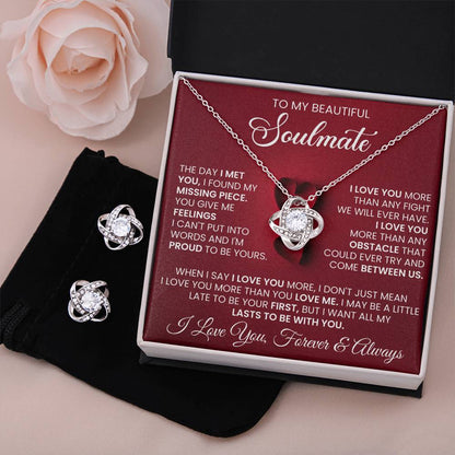 Love Knot Necklace Earring Set, To My Soulmate, Valentine's Day - YERTIZZ.COM
