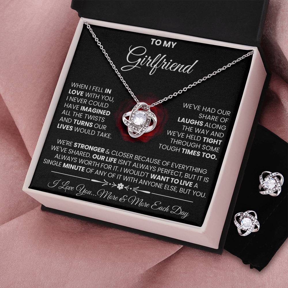 Love Knot Necklace Earring Set, To My Girlfriend, I Love You More And More, Valentine's Day - YERTIZZ.COM