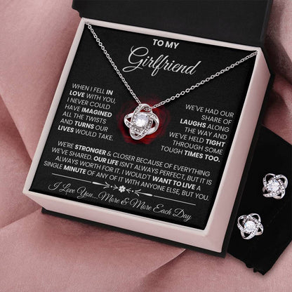 Love Knot Necklace Earring Set, To My Girlfriend, I Love You More And More, Valentine's Day - YERTIZZ.COM