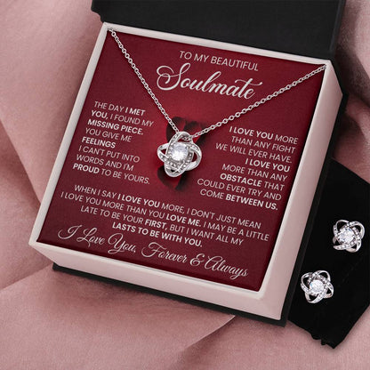 Love Knot Necklace Earring Set, To My Soulmate, Valentine's Day - YERTIZZ.COM