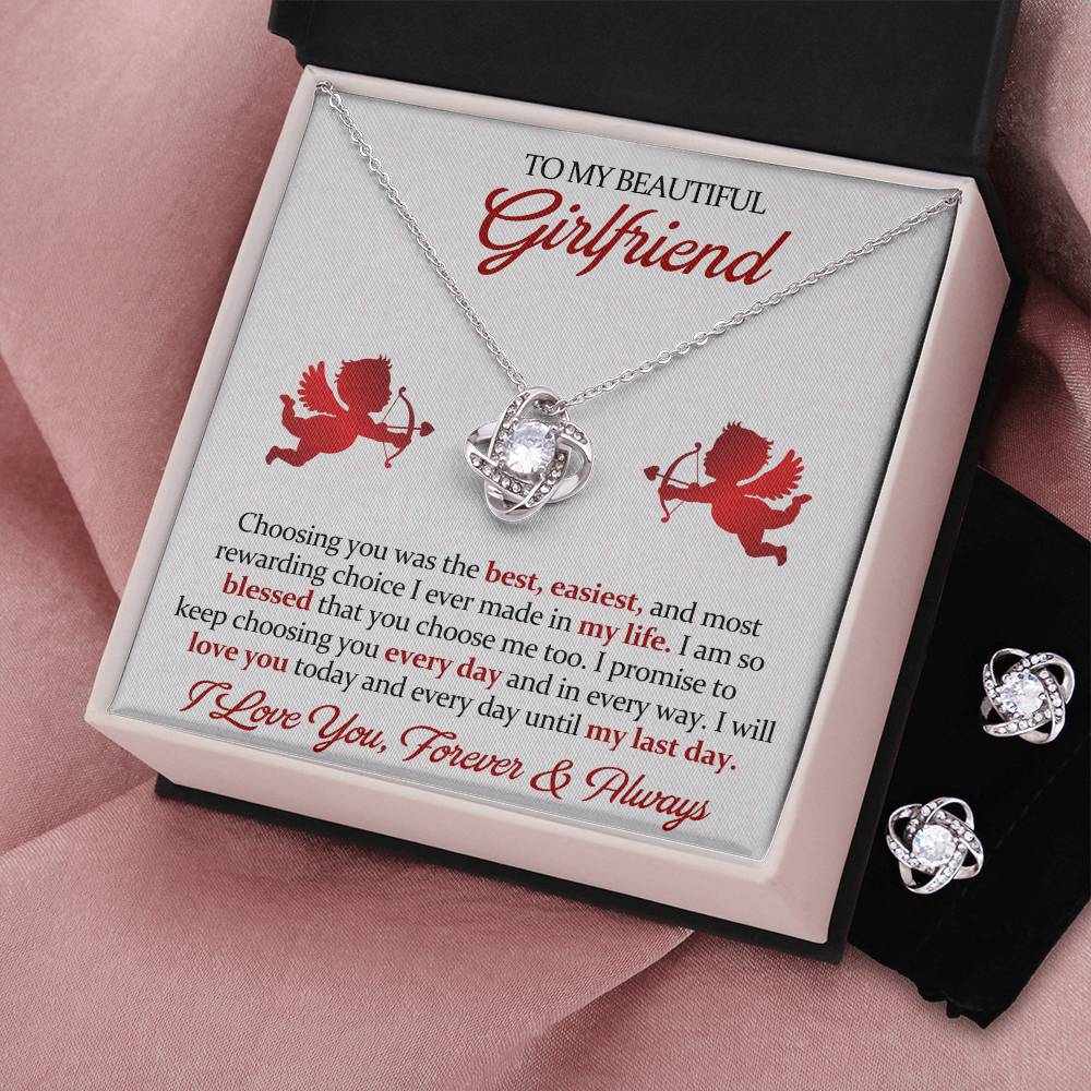 Love Knot Necklace Earring Set, To My Beautiful Girlfriend, I Love You, Valentine's Day - YERTIZZ.COM