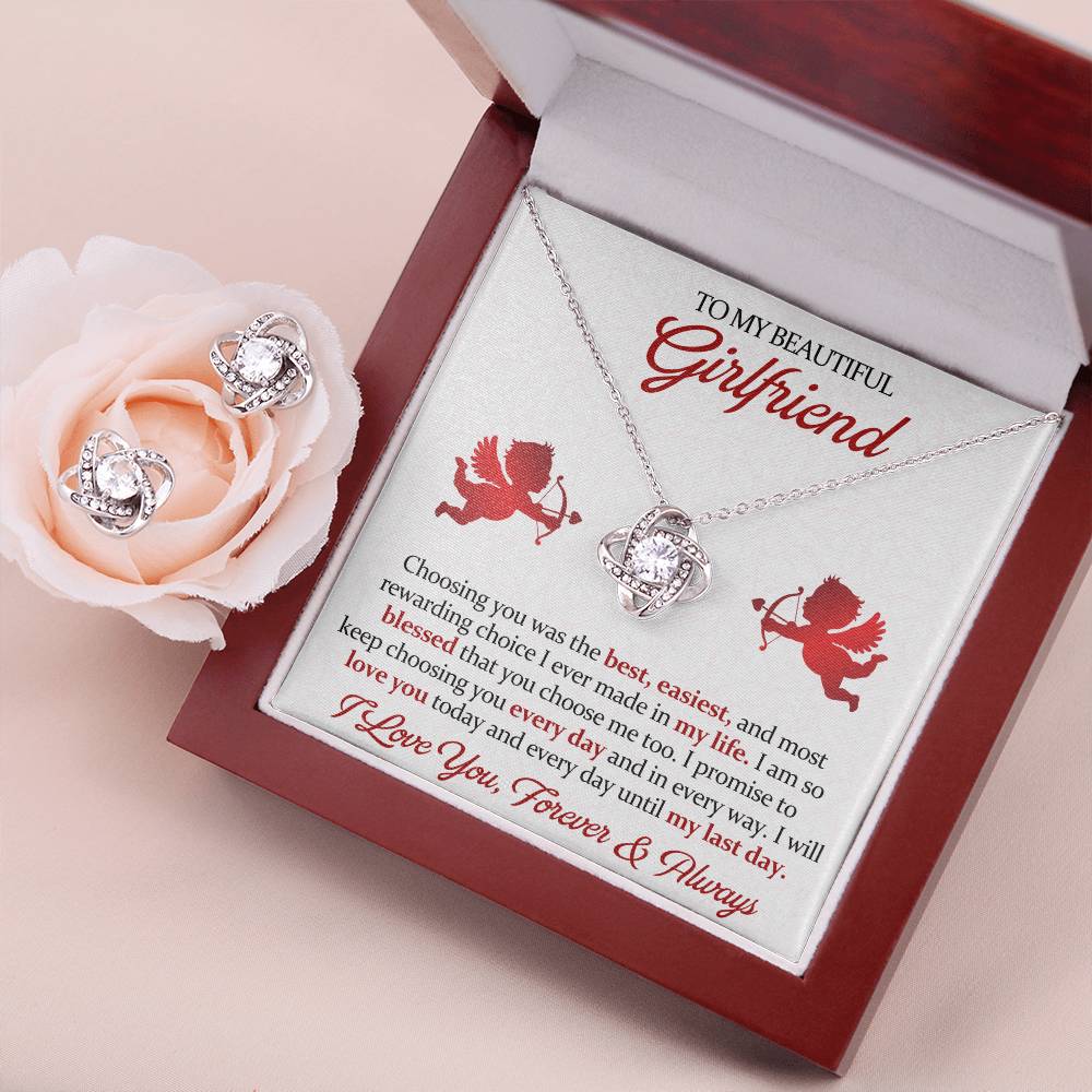 Love Knot Necklace Earring Set, To My Beautiful Girlfriend, I Love You, Valentine's Day - YERTIZZ.COM