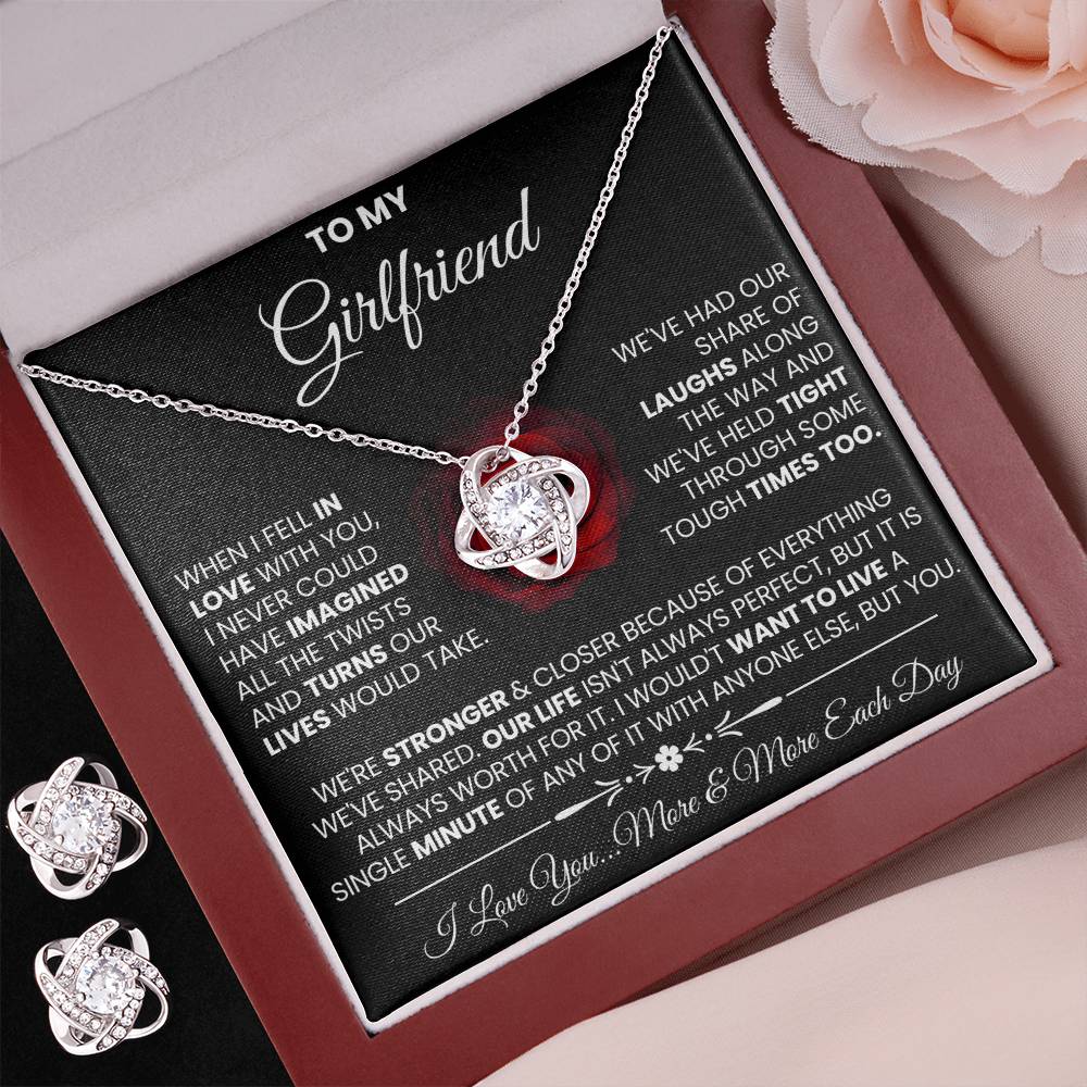 Love Knot Necklace Earring Set, To My Girlfriend, I Love You More And More, Valentine's Day - YERTIZZ.COM