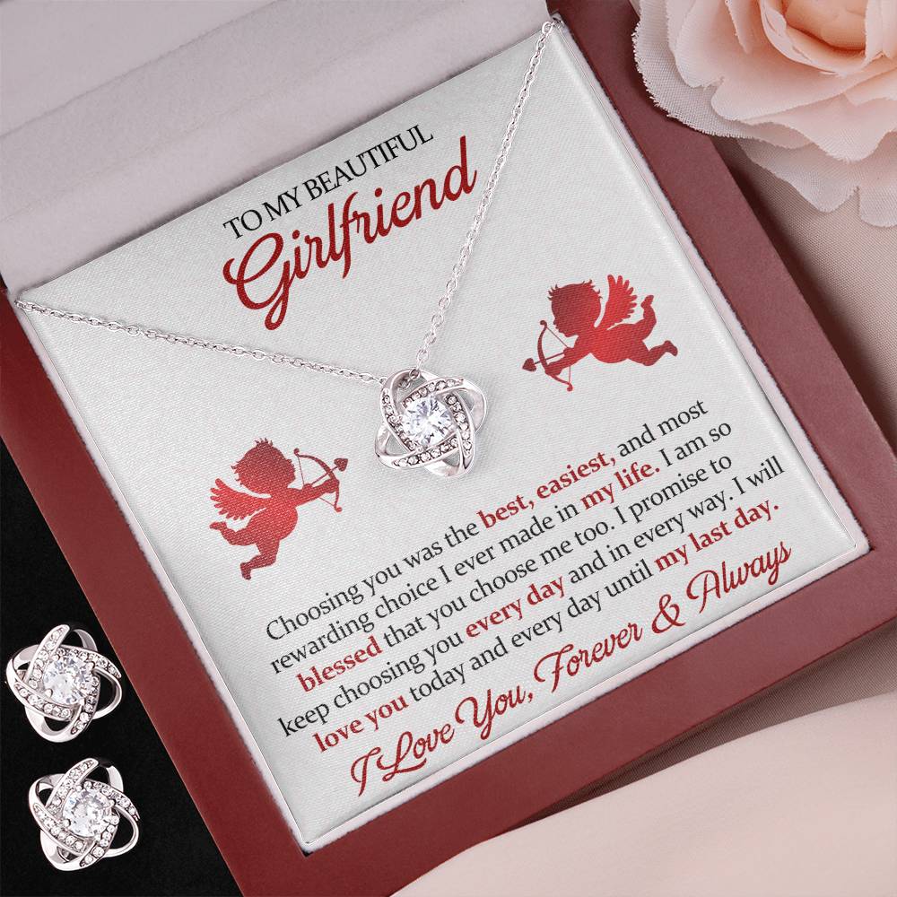 Love Knot Necklace Earring Set, To My Beautiful Girlfriend, I Love You, Valentine's Day - YERTIZZ.COM