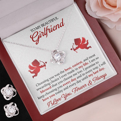 Love Knot Necklace Earring Set, To My Beautiful Girlfriend, I Love You, Valentine's Day - YERTIZZ.COM