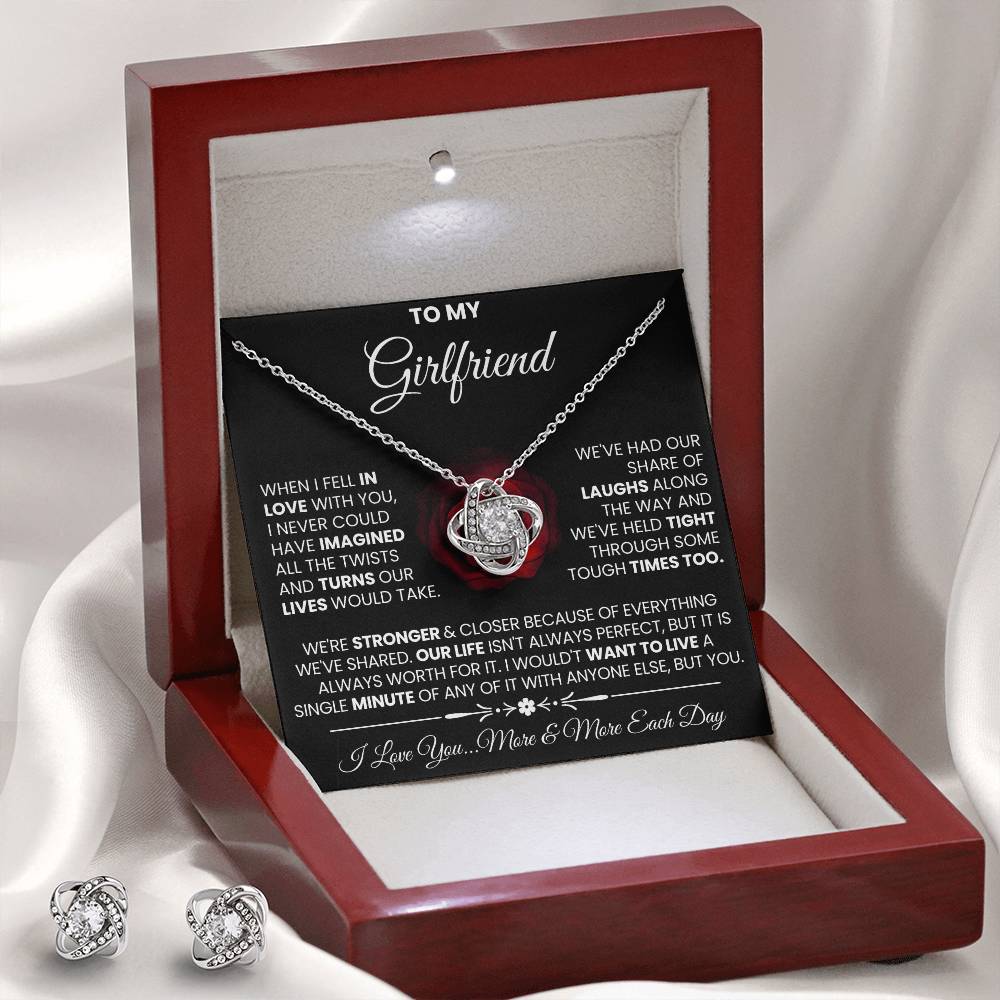 Love Knot Necklace Earring Set, To My Girlfriend, I Love You More And More, Valentine's Day - YERTIZZ.COM