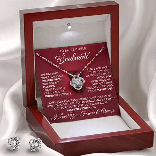 Love Knot Necklace Earring Set, To My Soulmate, Valentine's Day
