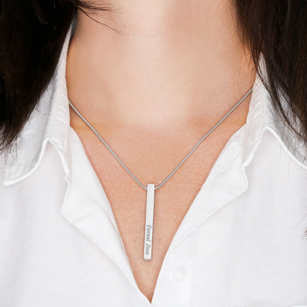 Engraved 4-sided stick necklace