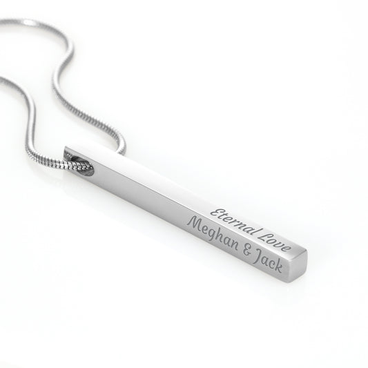 Engraved 4-sided stick necklace