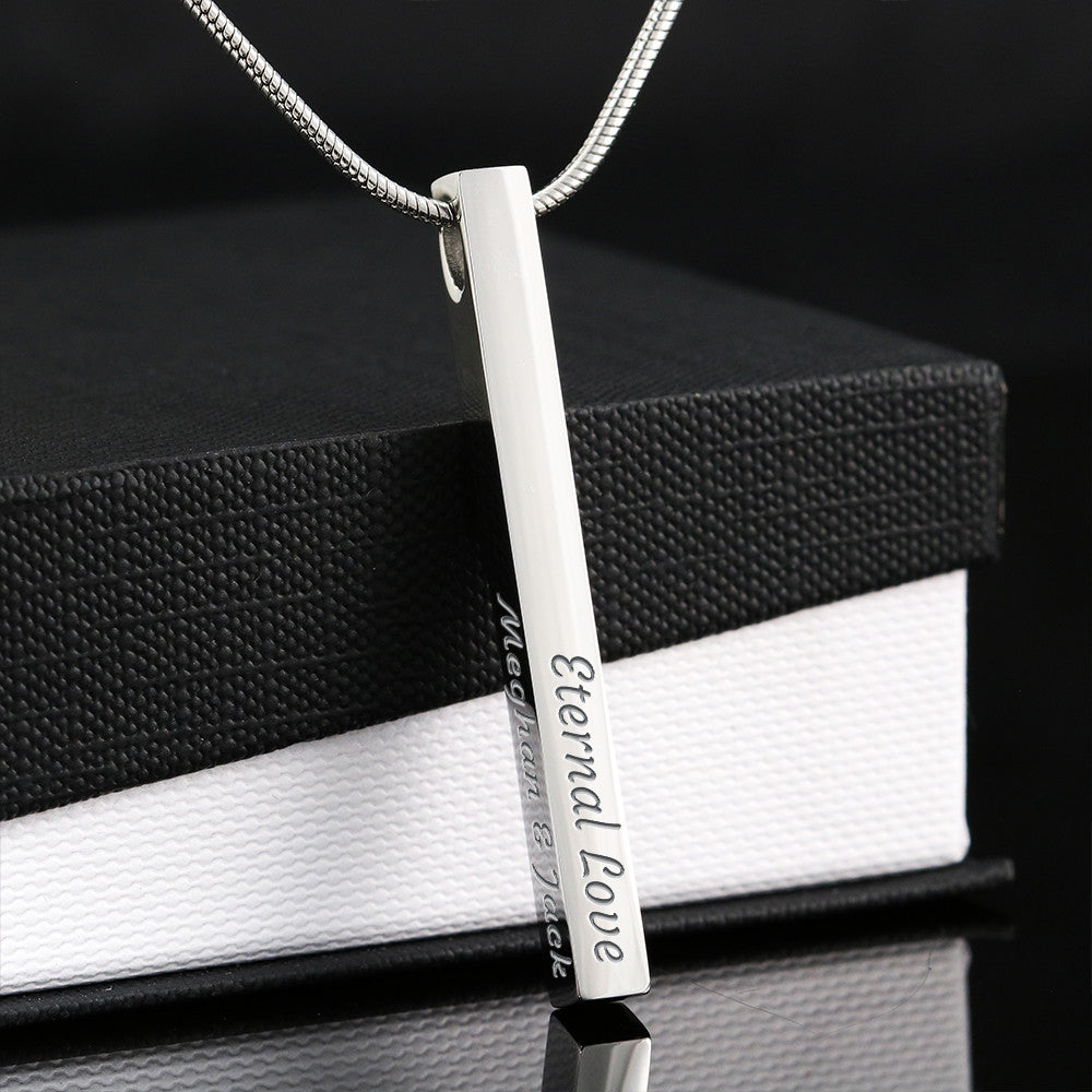 Engraved 4-sided stick necklace