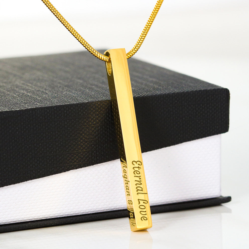 Engraved 4-sided stick necklace